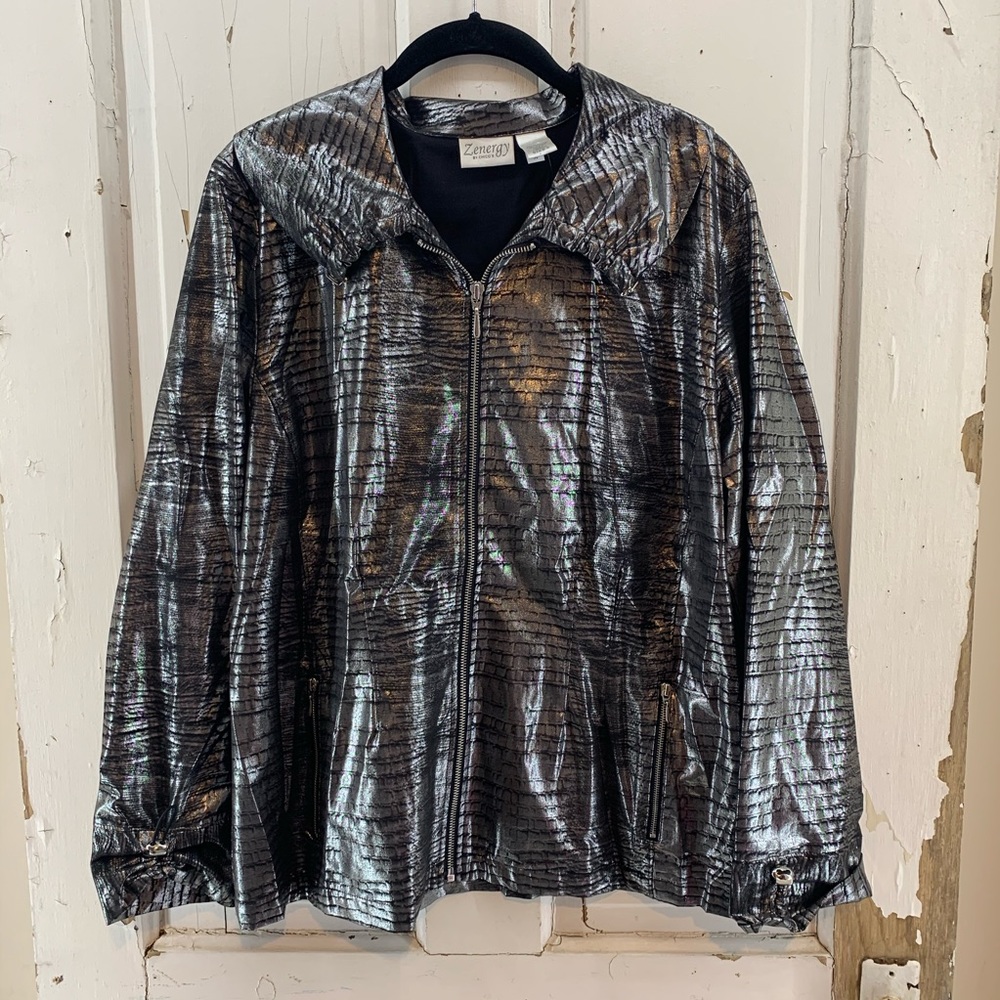 Chico’s Zenergy Silver Shiny Jacket